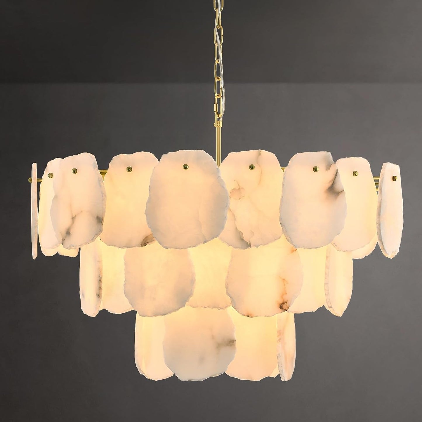 Talan Alabaster Round 3-Tier Chandelier 32″-Amarnest