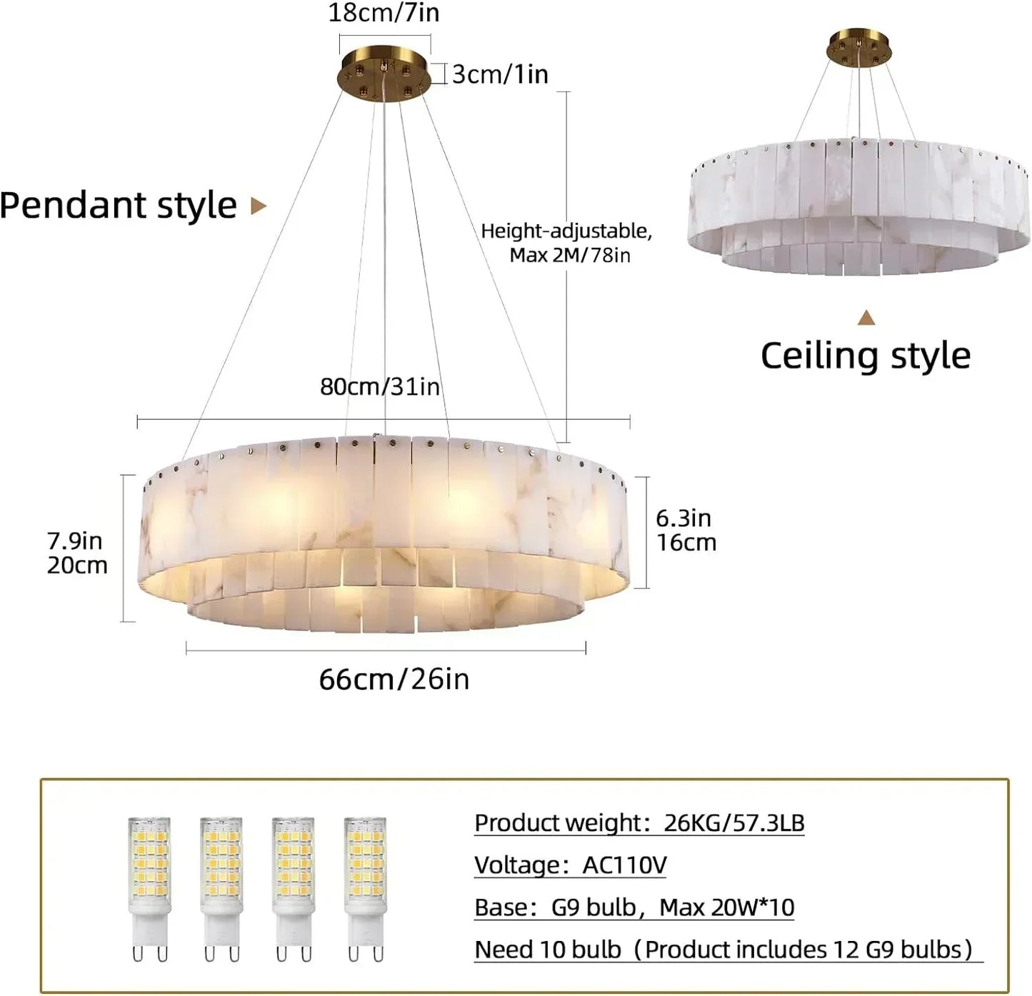 Celine Alabaster Round Chandelier 31"-Amarnest