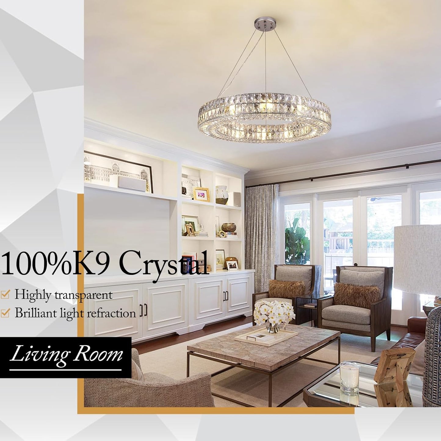 K9 Crystal Round/Rectangular Chandelier 32"-Amarnest