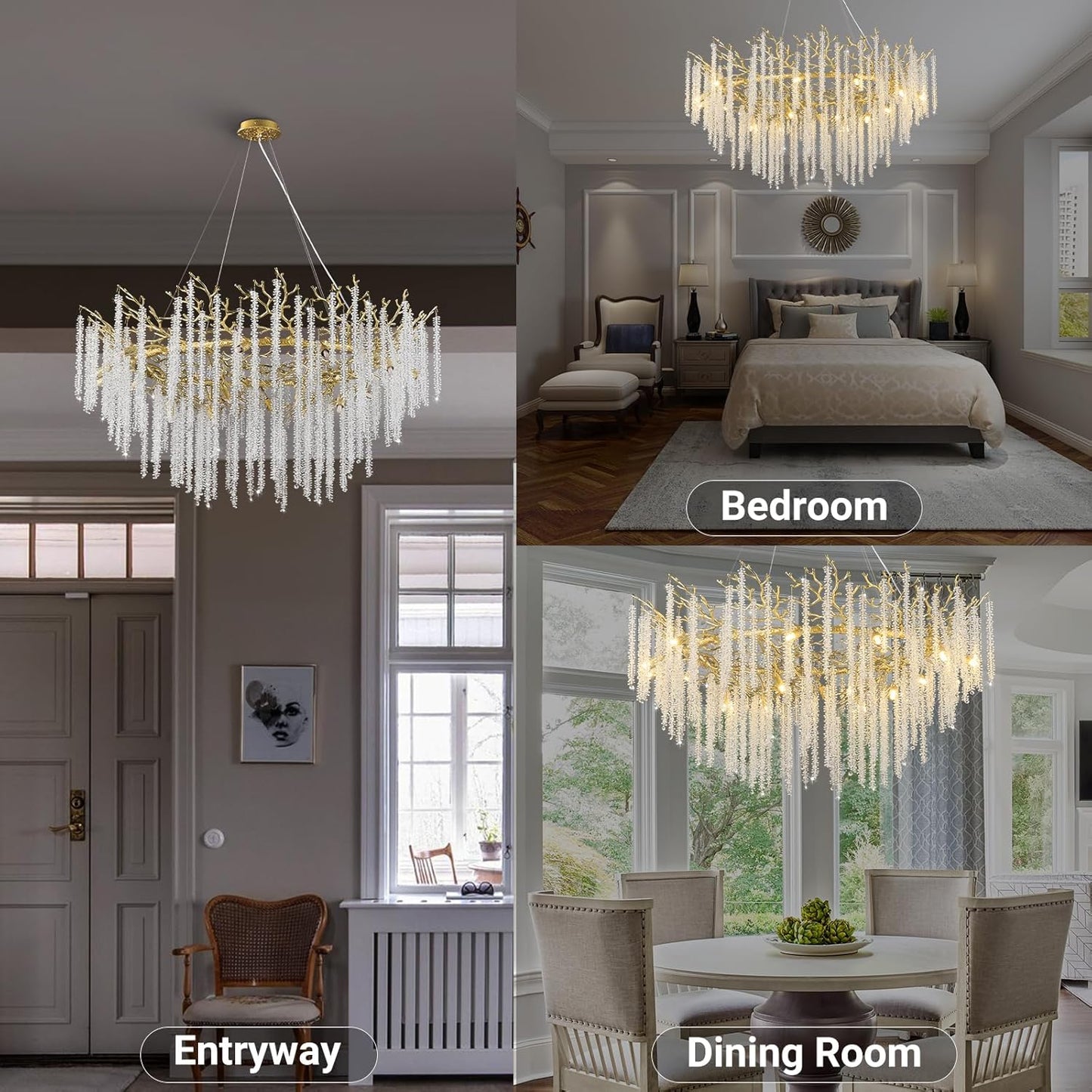 Round Gold Tree Branches Chandelier 47"-Amarnest