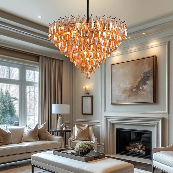 Modern Evelyn Glass Round Chandelier 36"-Amarnest