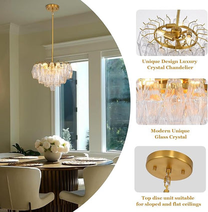 Modern Evelyn Glass Round Chandelier 17"-Amarnest