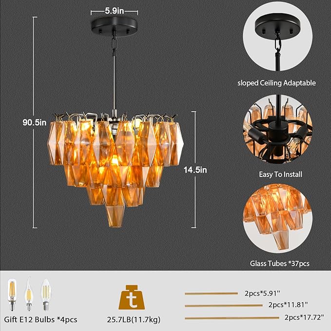 Modern Evelyn Glass Round Chandelier 17"-Amarnest
