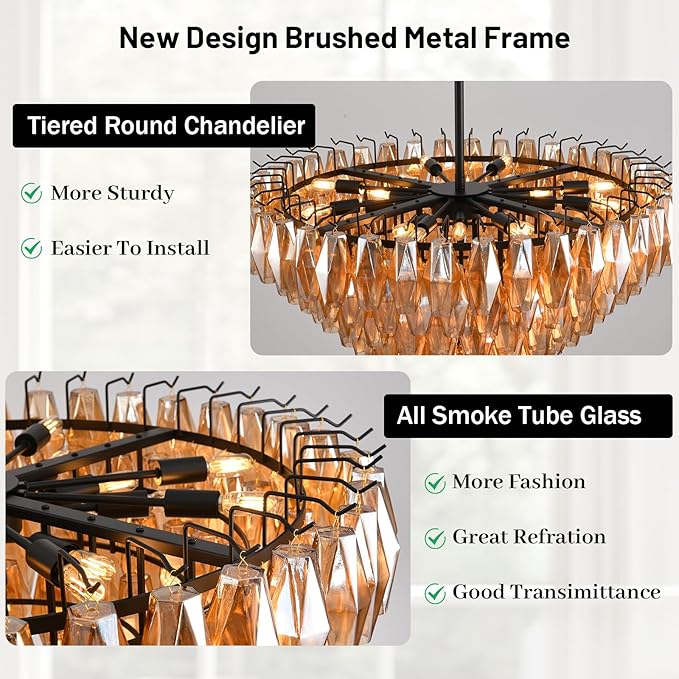 Modern Evelyn Glass Round Chandelier 36"-Amarnest