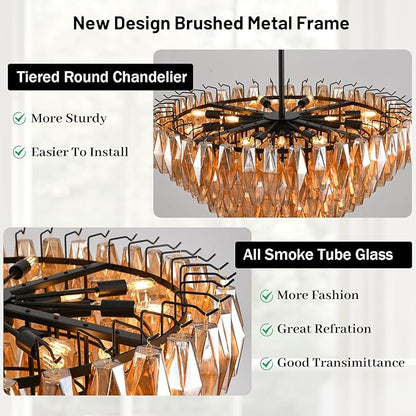 Modern Evelyn Glass Round Chandelier 36"-Amarnest