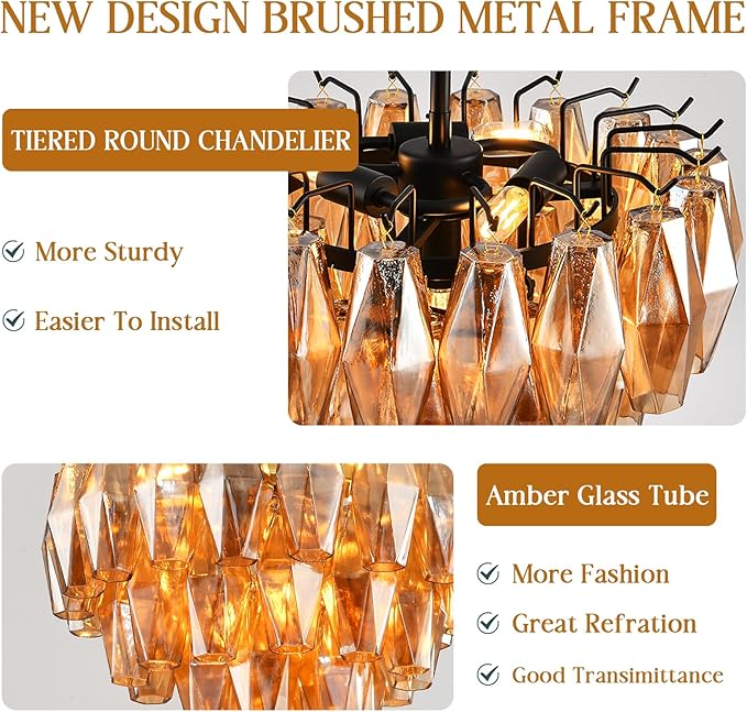 Modern Evelyn Glass Round Chandelier 17"-Amarnest