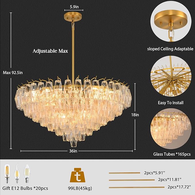 Modern Evelyn Glass Round Chandelier 36"-Amarnest
