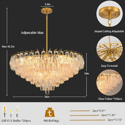 Modern Evelyn Glass Round Chandelier 36"-Amarnest