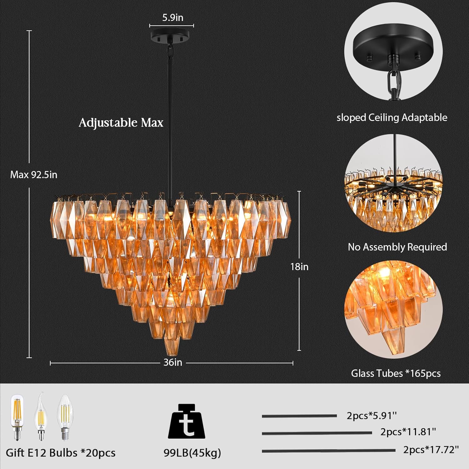 Modern Evelyn Glass Round Chandelier 36"-Amarnest