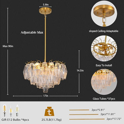 Modern Evelyn Glass Round Chandelier 17"-Amarnest