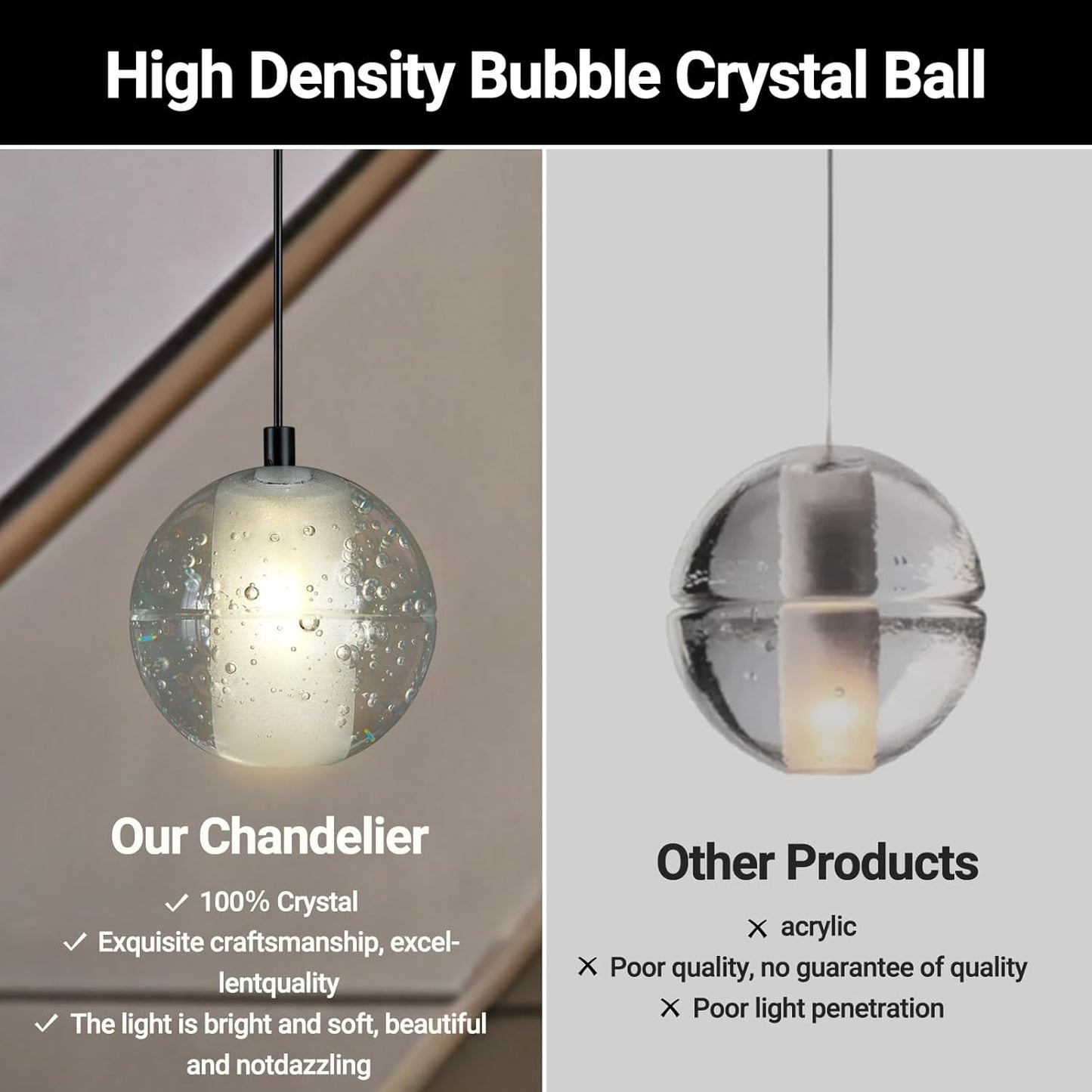 Large LED Pendant Chandeliers with Crystal Bubble Ball-Amarnest
