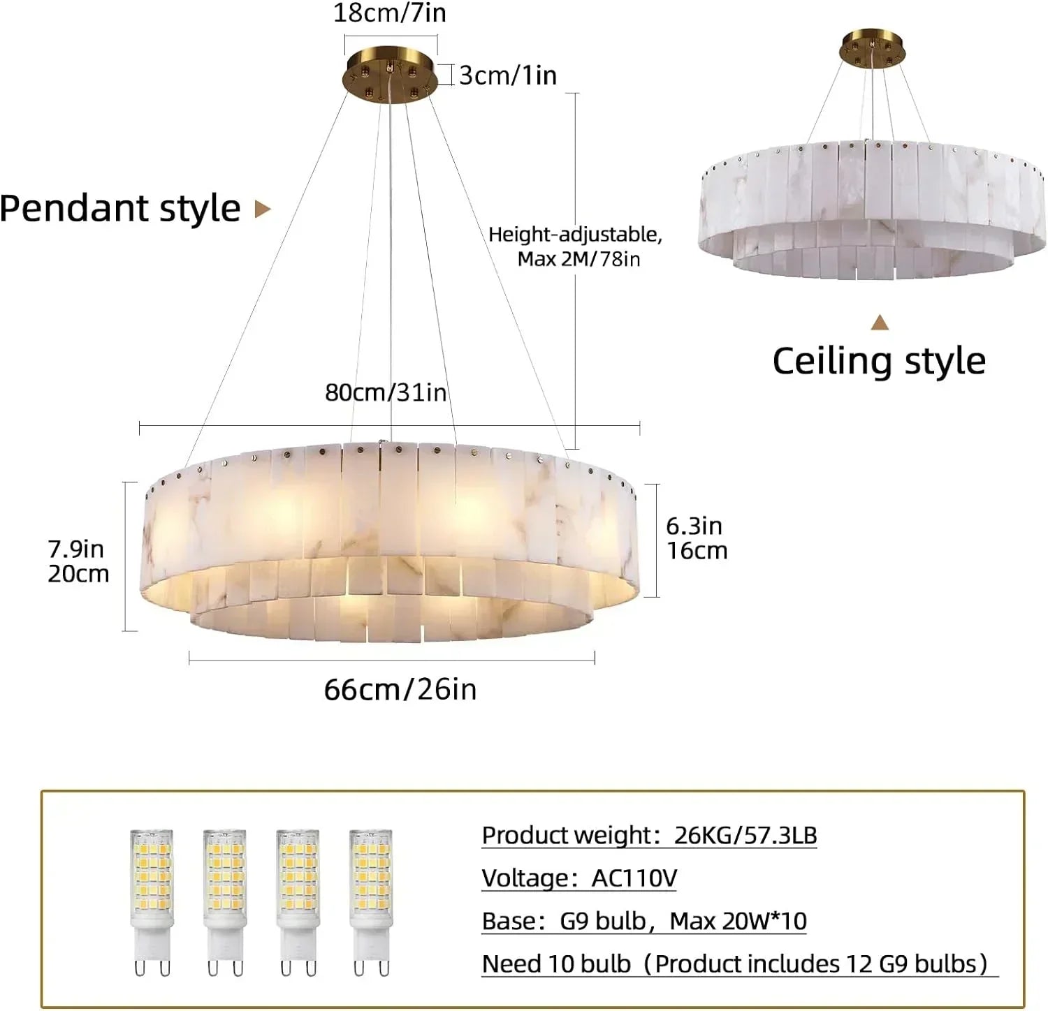 Celine Alabaster Round Chandelier 31"-Amarnest