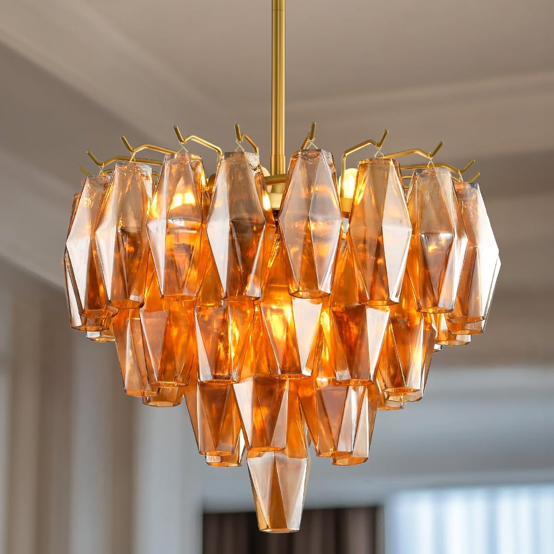 Modern Evelyn Glass Round Chandelier 17"-Amarnest