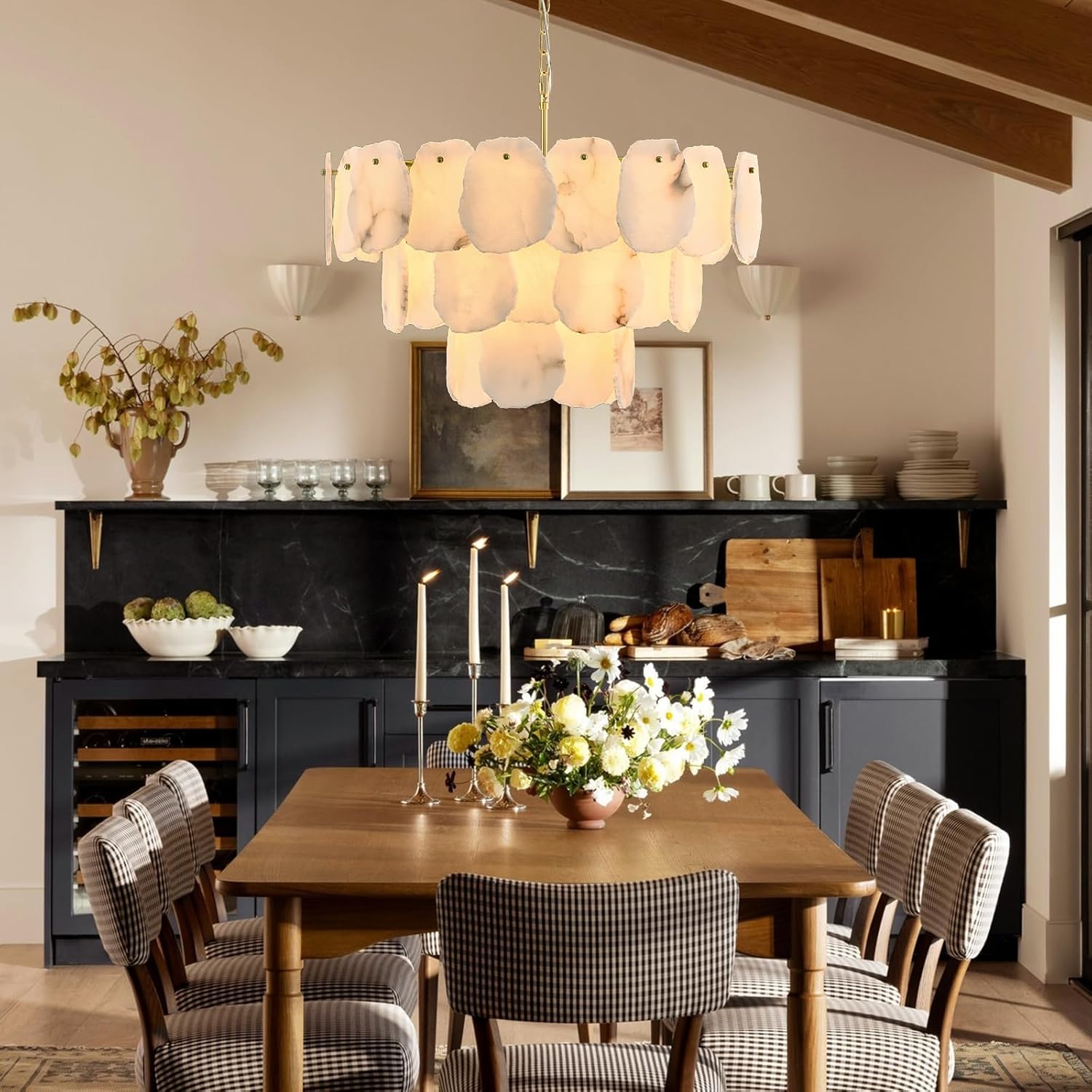 Talan Alabaster Round 3-Tier Chandelier 32″-Amarnest