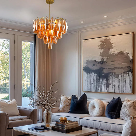 Modern Evelyn Glass Round Chandelier 17"-Amarnest