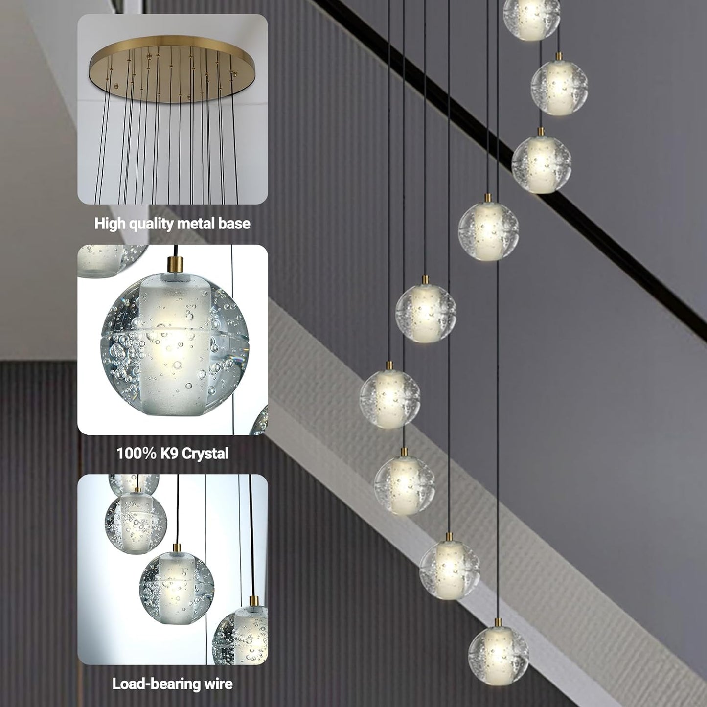 Large LED Pendant Chandeliers with Crystal Bubble Ball-Amarnest