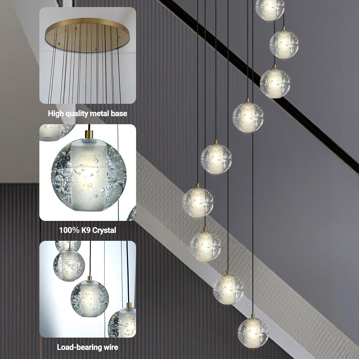 Large LED Pendant Chandeliers with Crystal Bubble Ball-Amarnest