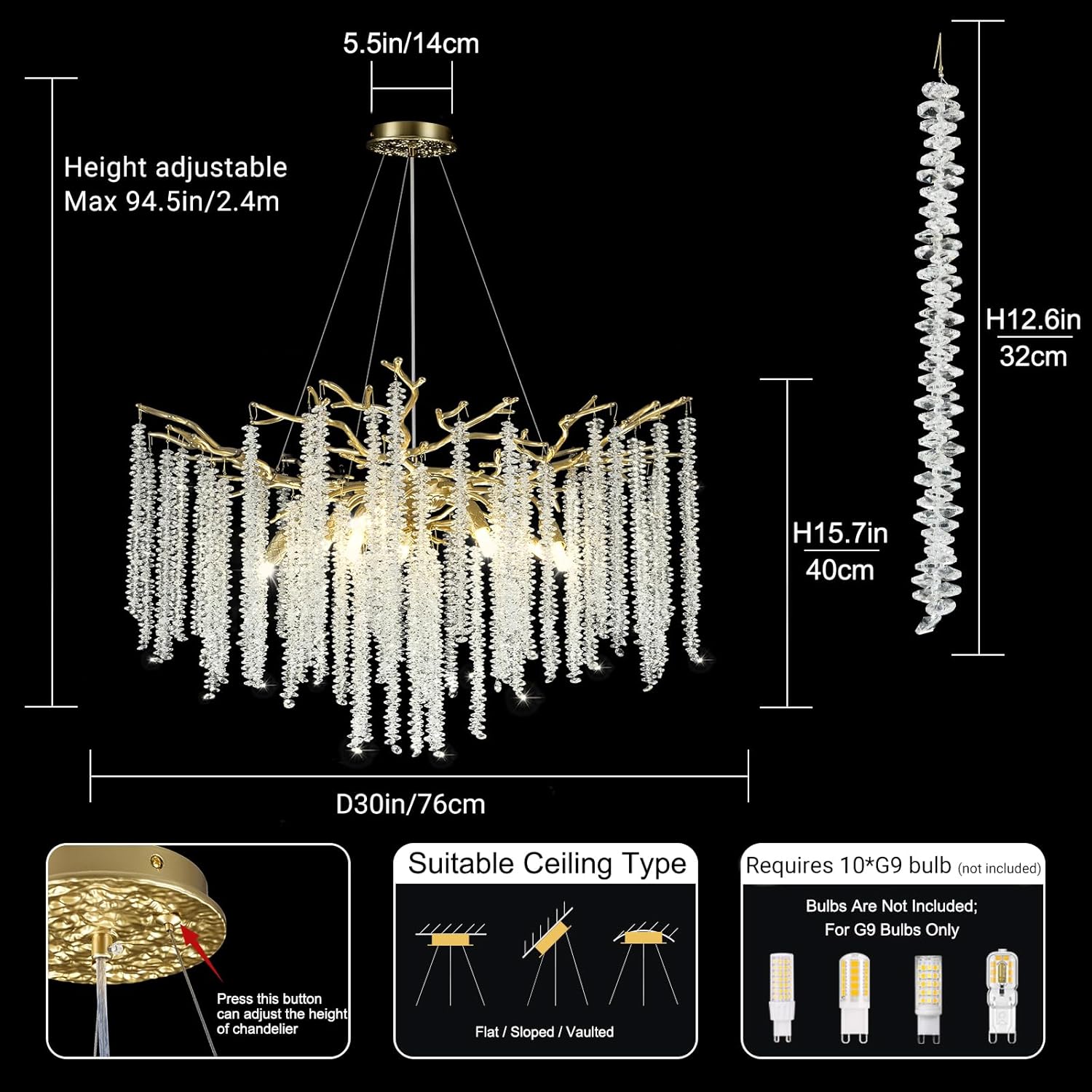Round Gold Tree Branches Chandelier 30"-Amarnest