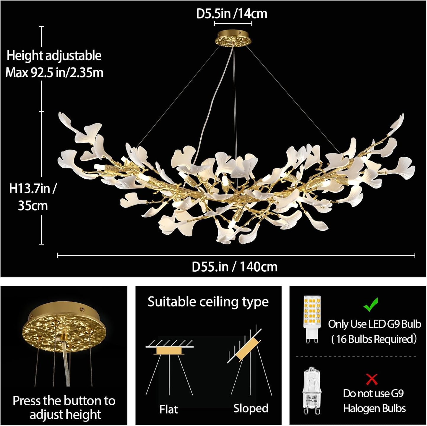 Ginkgo Rectangle Chandelier 55"-Amarnest