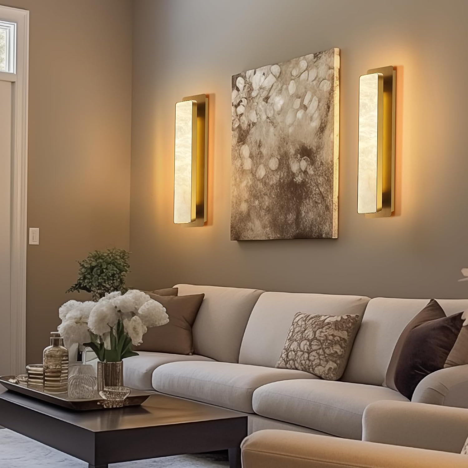 Melange Alabaster Rectangle Wall Sconces 20"-Amarnest