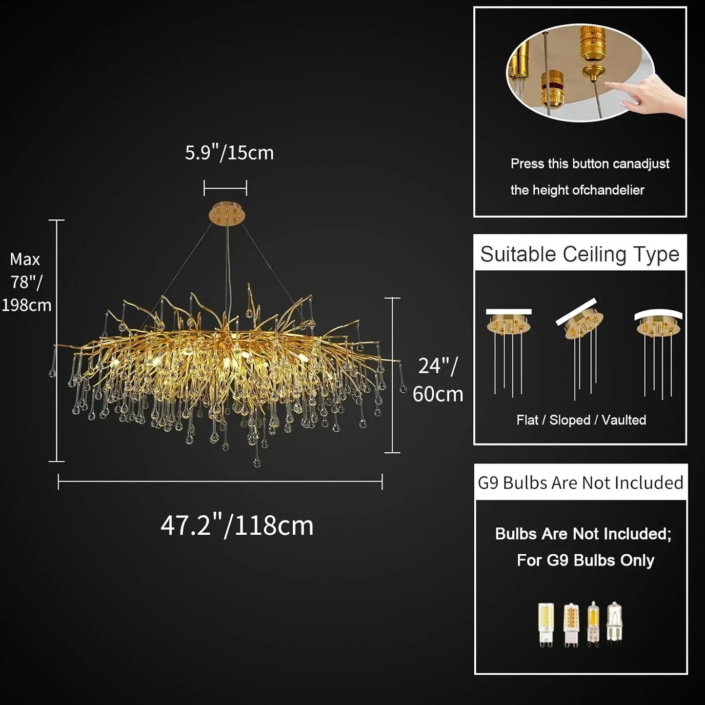 Gold Raindrop Crystal Chandelier-Amarnest