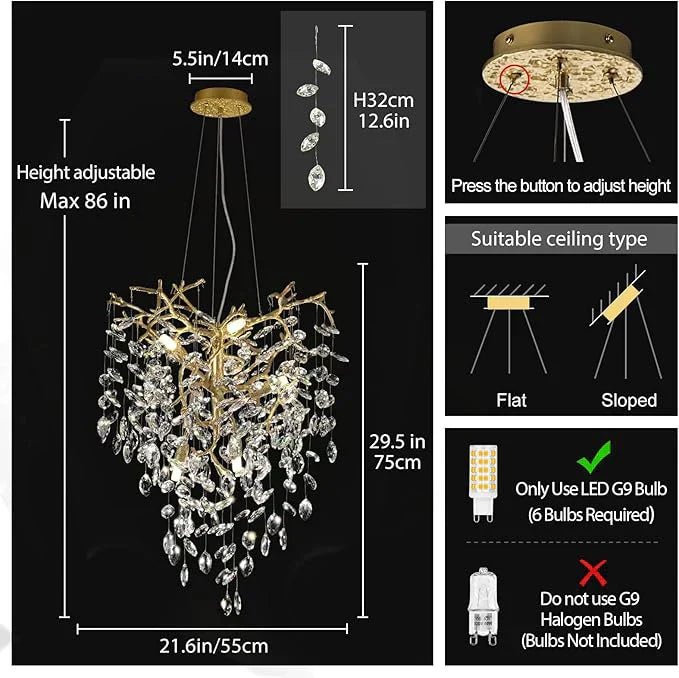 Solara Rectangular Tree Branch Chandelier 21" 30" 40" Tree Branch-Amarnest