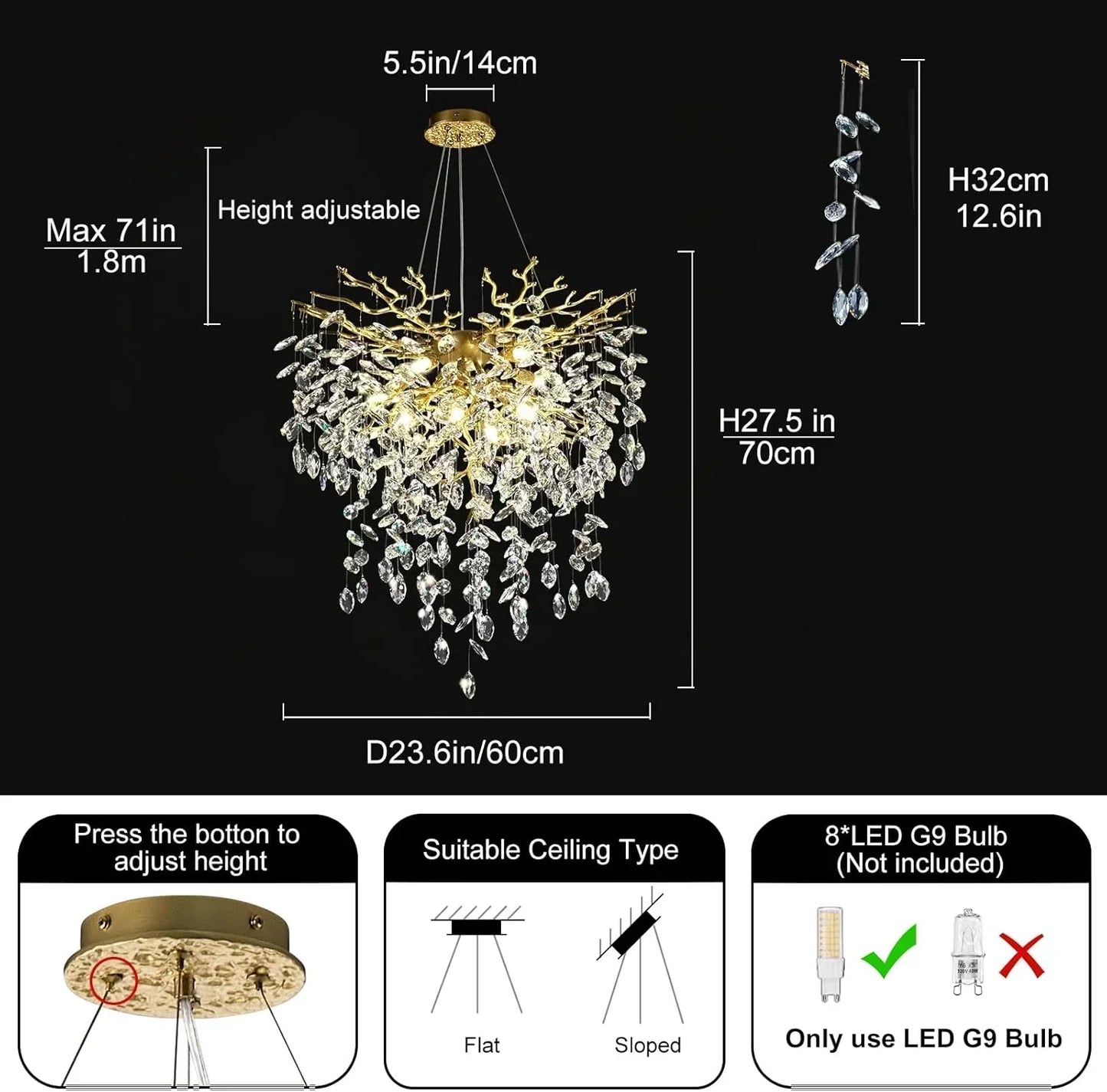 Solara Round Tree Branch Chandelier 24" 32" 40" Tree Branch-Amarnest