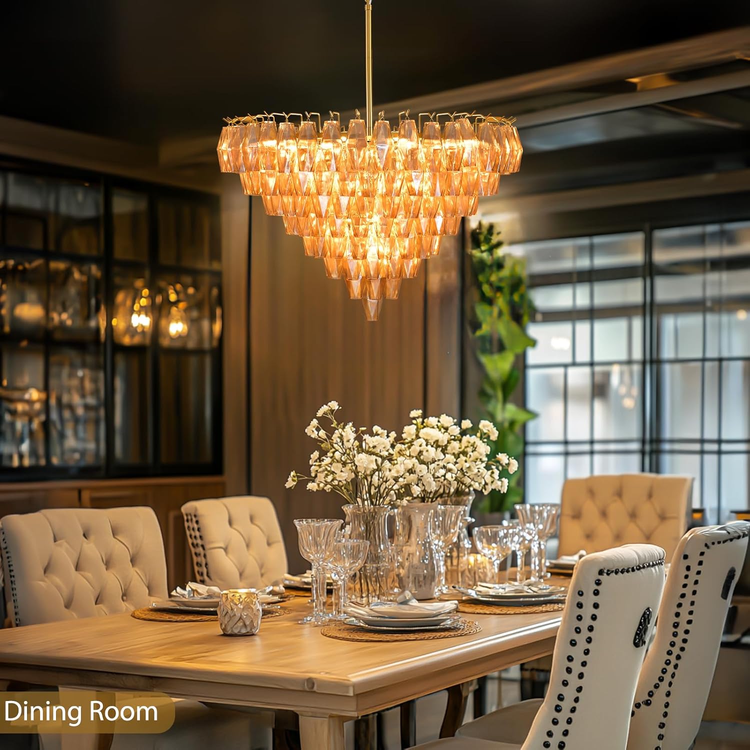Modern Evelyn Glass Round Chandelier 36"-Amarnest