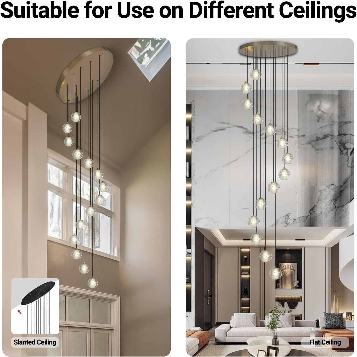Large LED Pendant Chandeliers with Crystal Bubble Ball-Amarnest