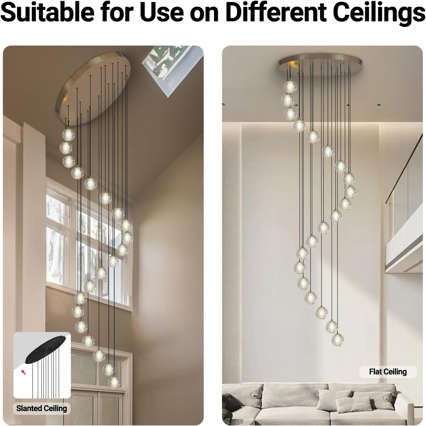 Large LED Pendant Chandeliers with Crystal Bubble Ball-Amarnest