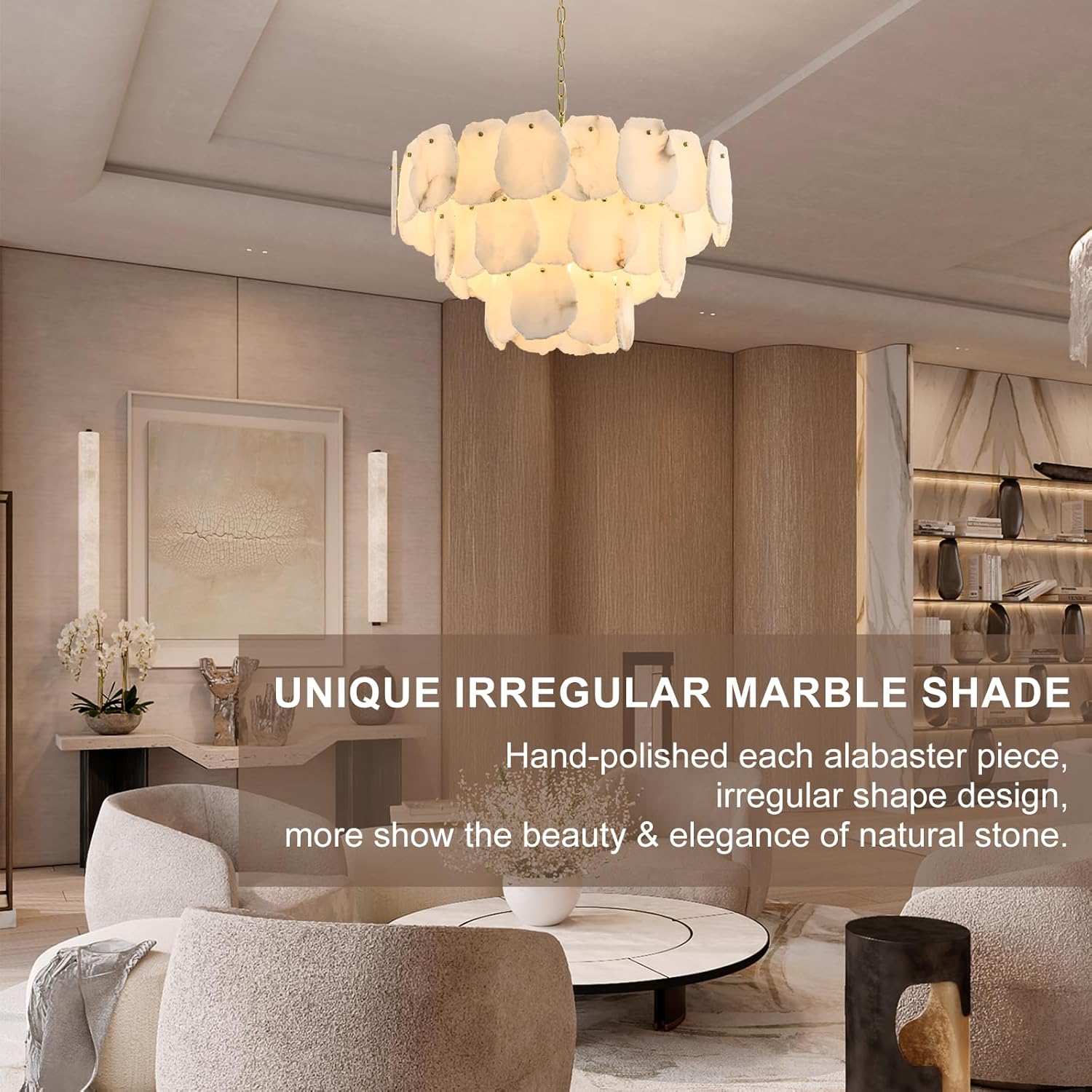 Talan Alabaster Round 3-Tier Chandelier 32″-Amarnest