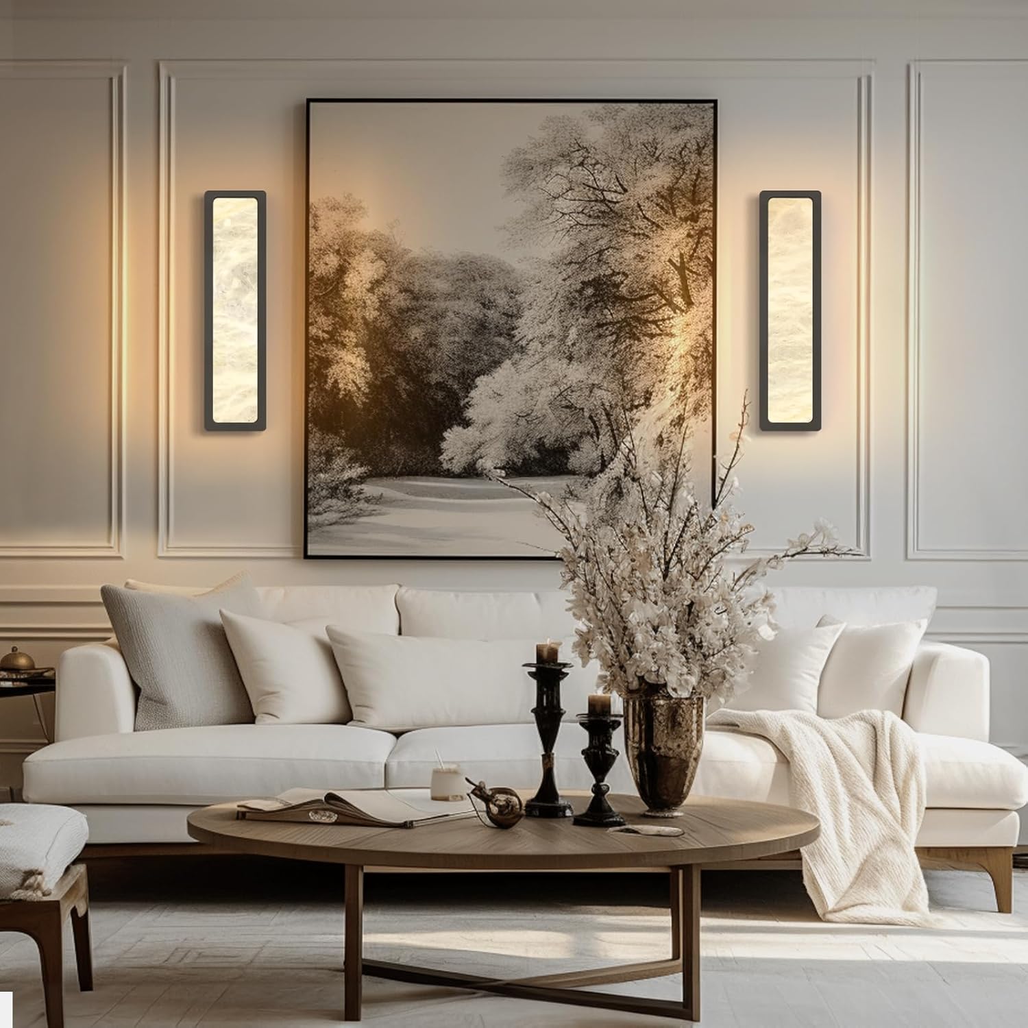 Melange Alabaster Rectangle Wall Sconces 20"-Amarnest