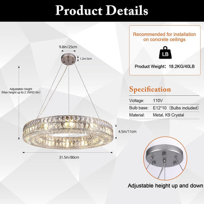 K9 Crystal Round/Rectangular Chandelier 32"-Amarnest