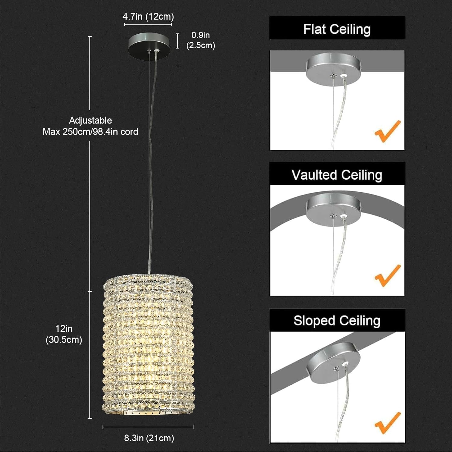 Smoke Grey Crystal Pendant Lights-Amarnest