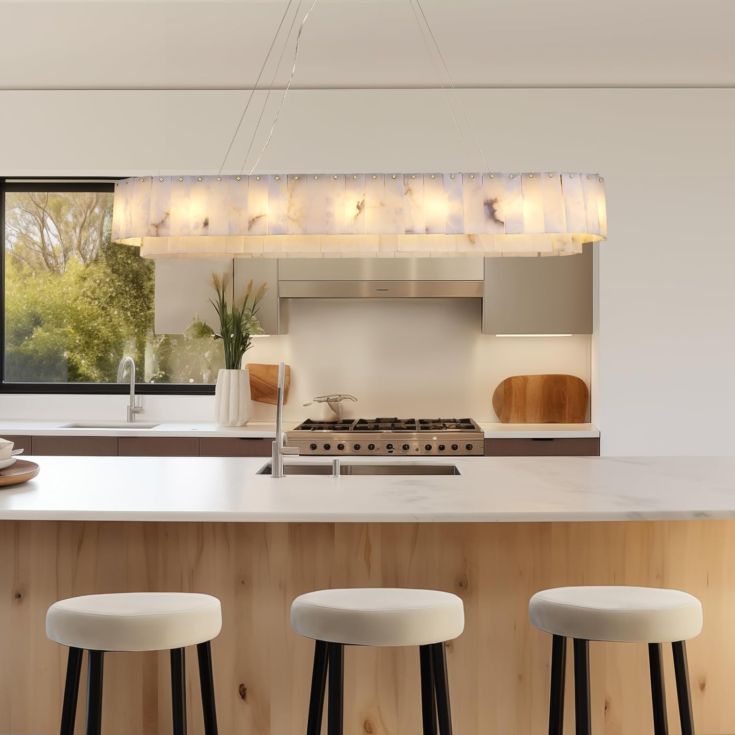 Celine Alabaster Rectangular-Oval Chandelier 54"-Amarnest