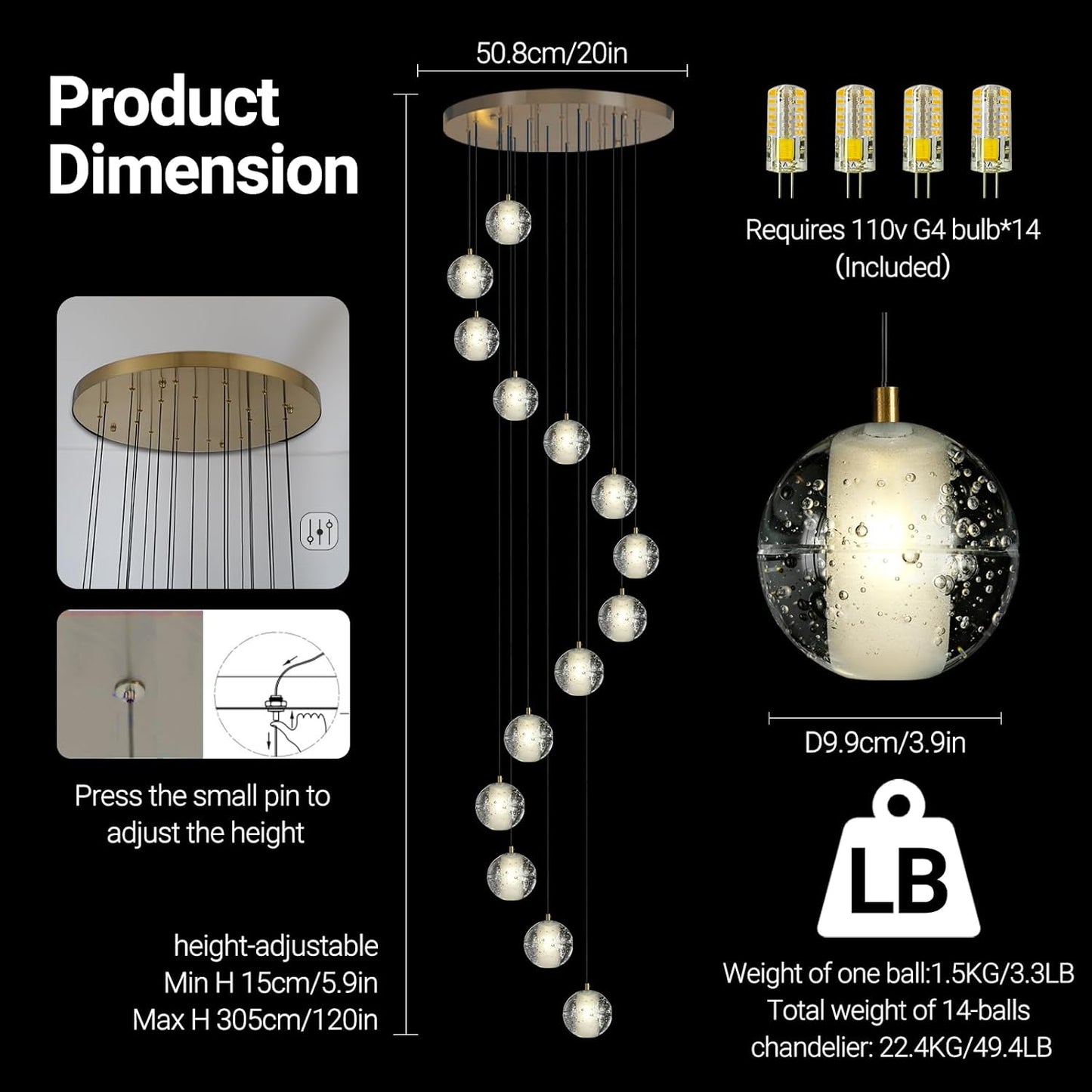 Large LED Pendant Chandeliers with Crystal Bubble Ball-Amarnest