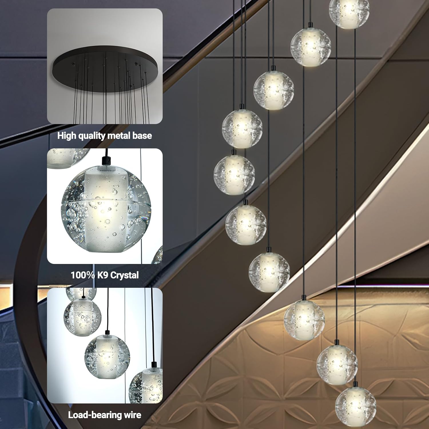 Large LED Pendant Chandeliers with Crystal Bubble Ball-Amarnest