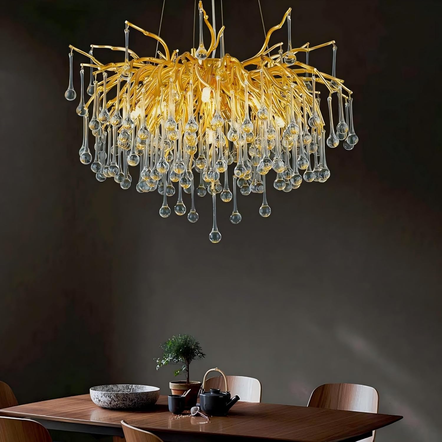 Gold Raindrop Crystal Chandelier-Amarnest