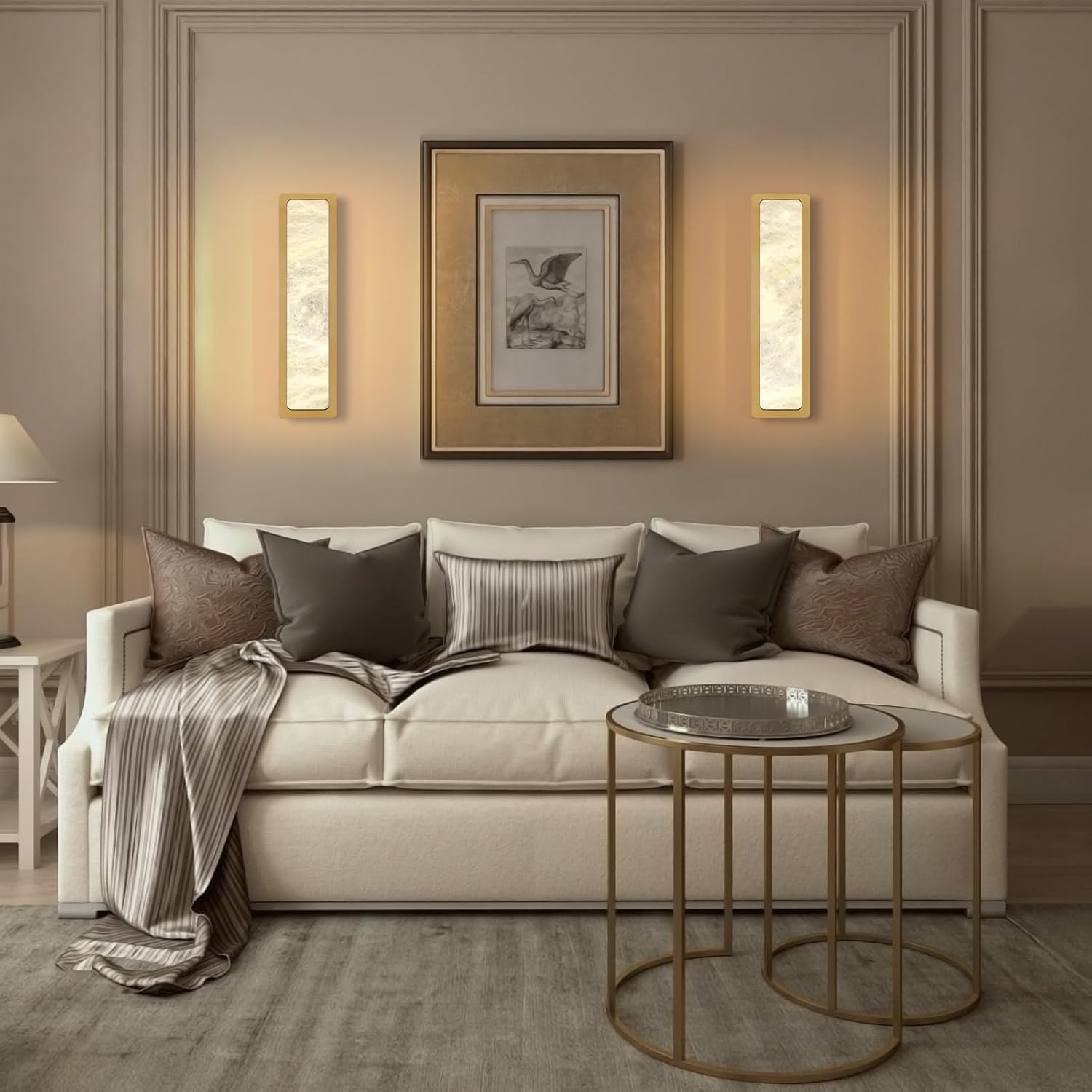Melange Alabaster Rectangle Wall Sconces 20"-Amarnest