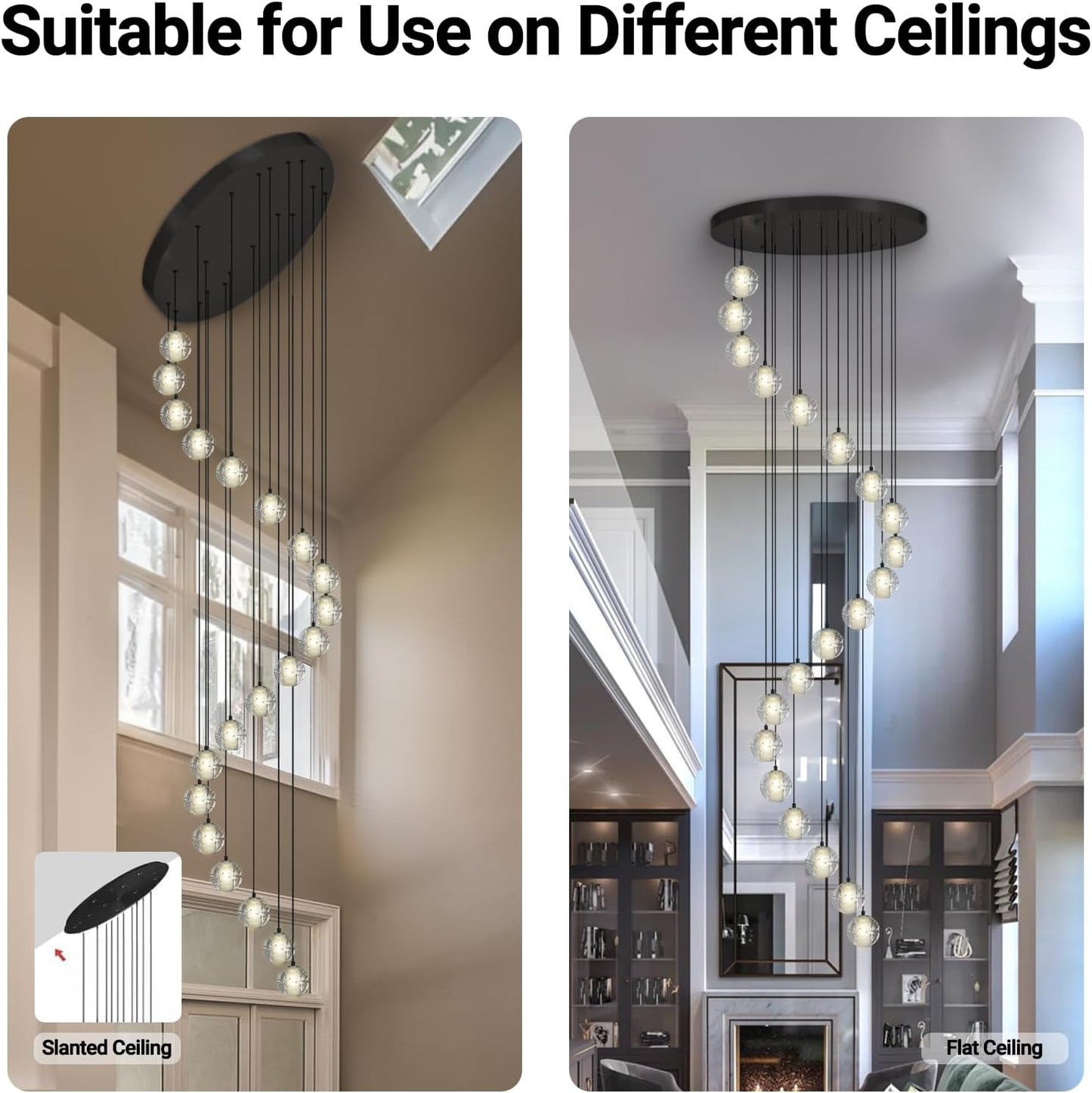 Large LED Pendant Chandeliers with Crystal Bubble Ball-Amarnest