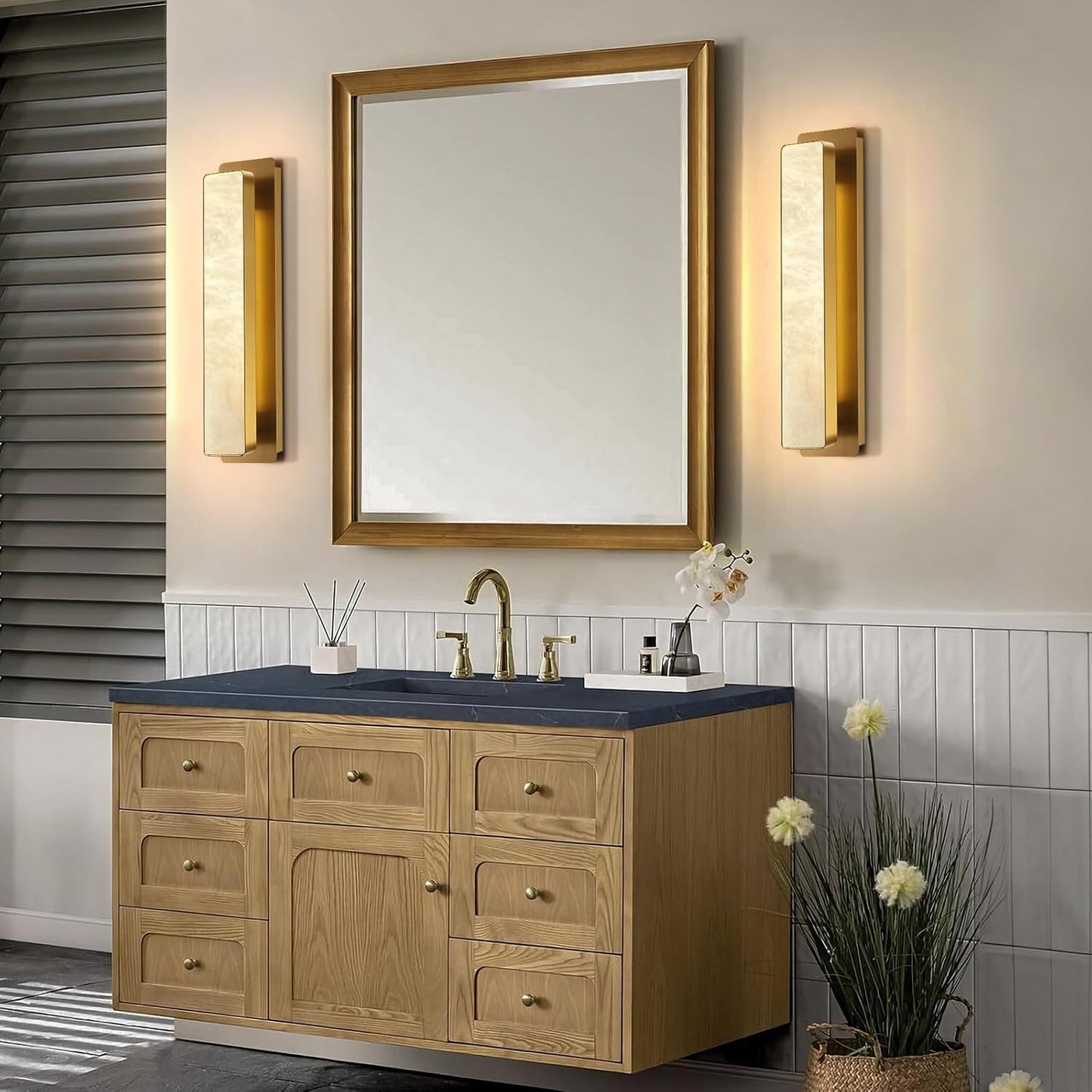 Melange Alabaster Rectangle Wall Sconces 20"-Amarnest