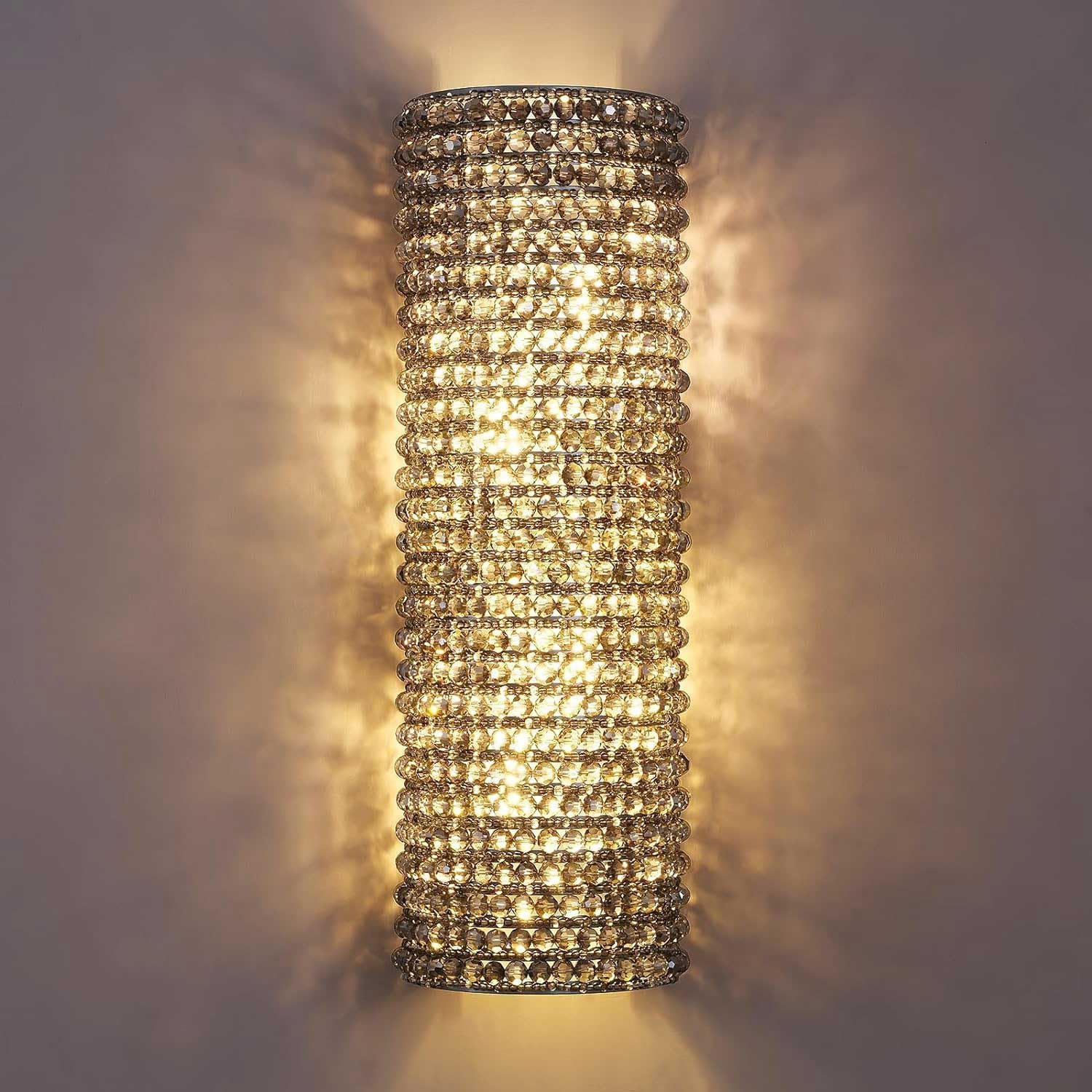 Smoke Grey Crystal Beaded Wall Sconce Light-Amarnest