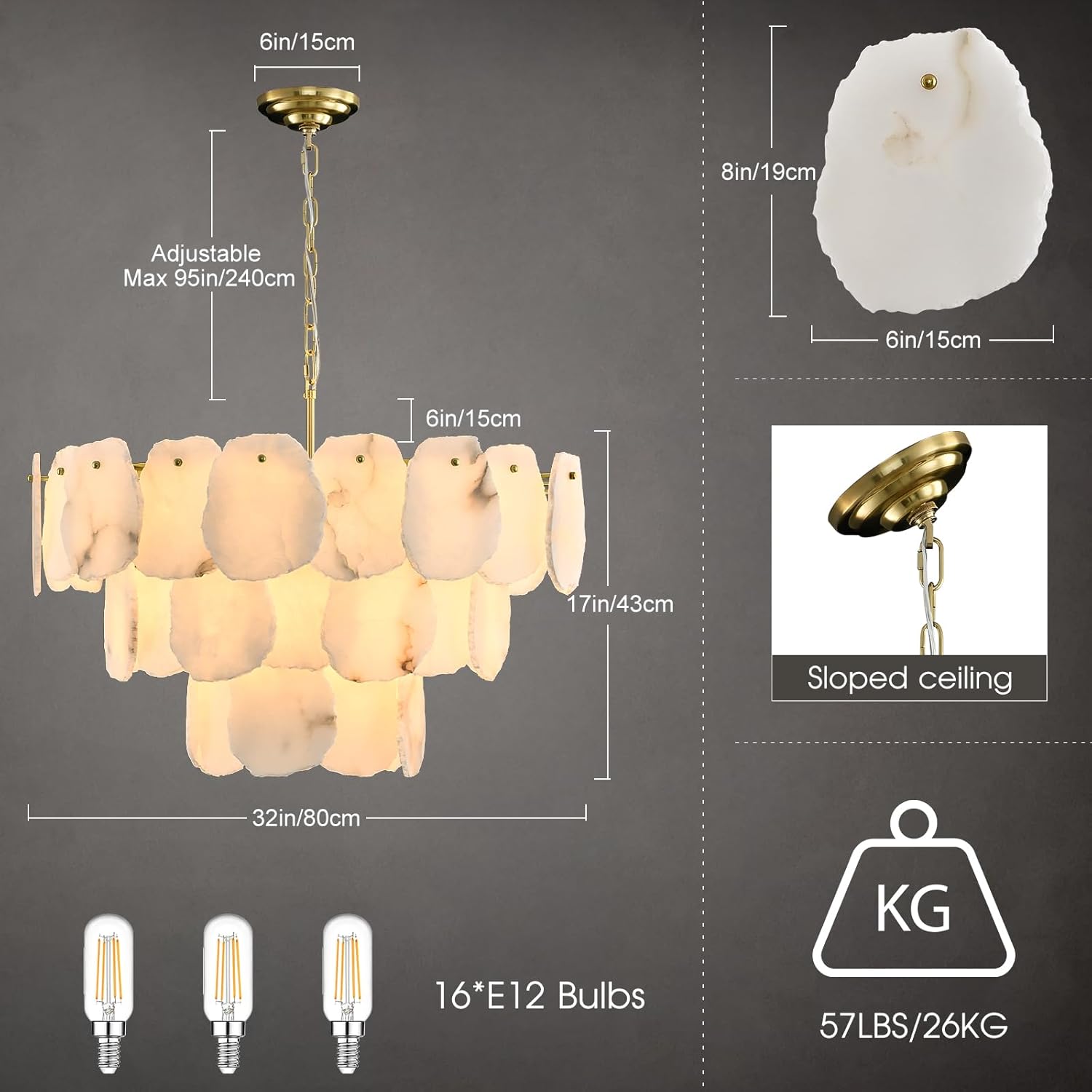 Talan Alabaster Round 3-Tier Chandelier 32″-Amarnest