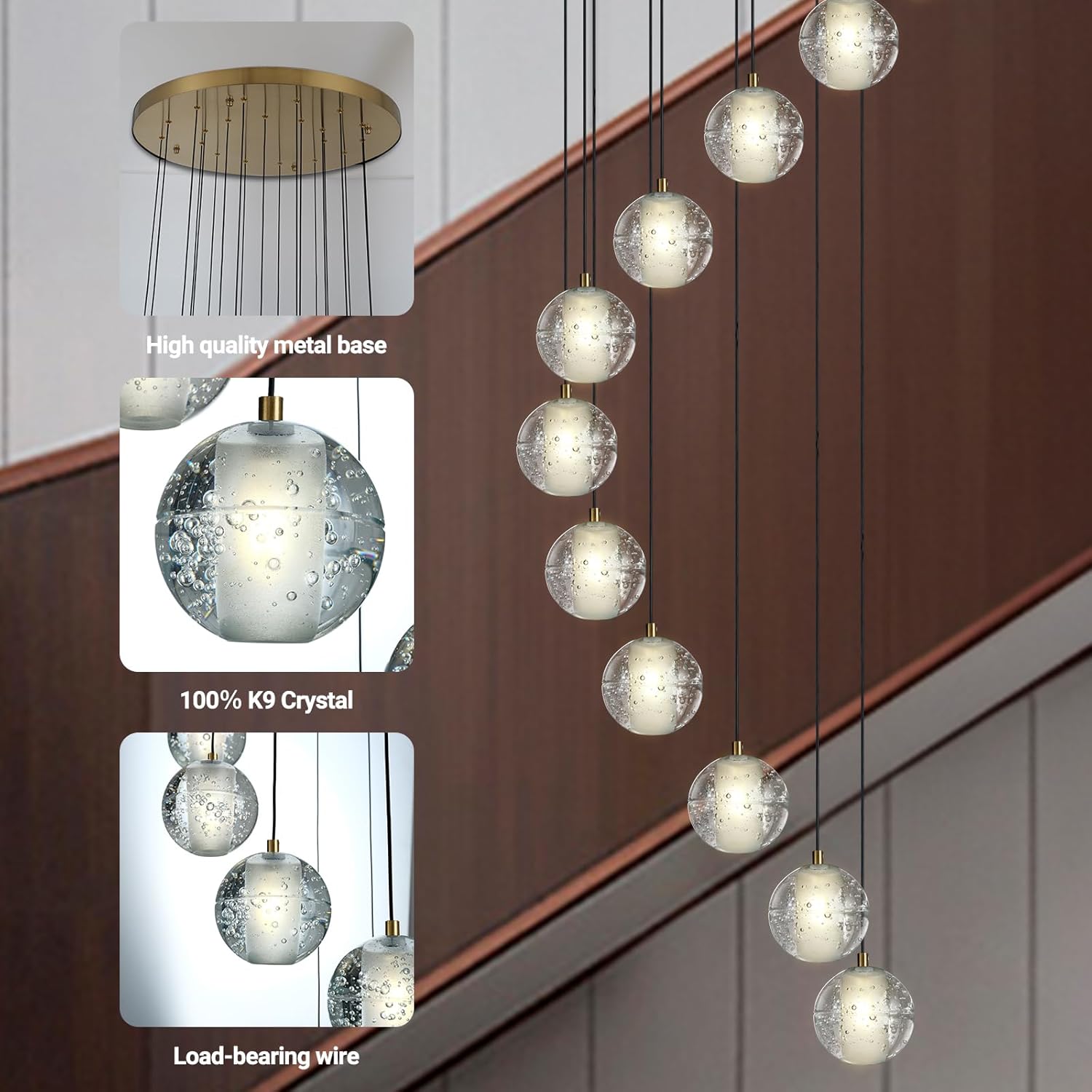 Large LED Pendant Chandeliers with Crystal Bubble Ball-Amarnest