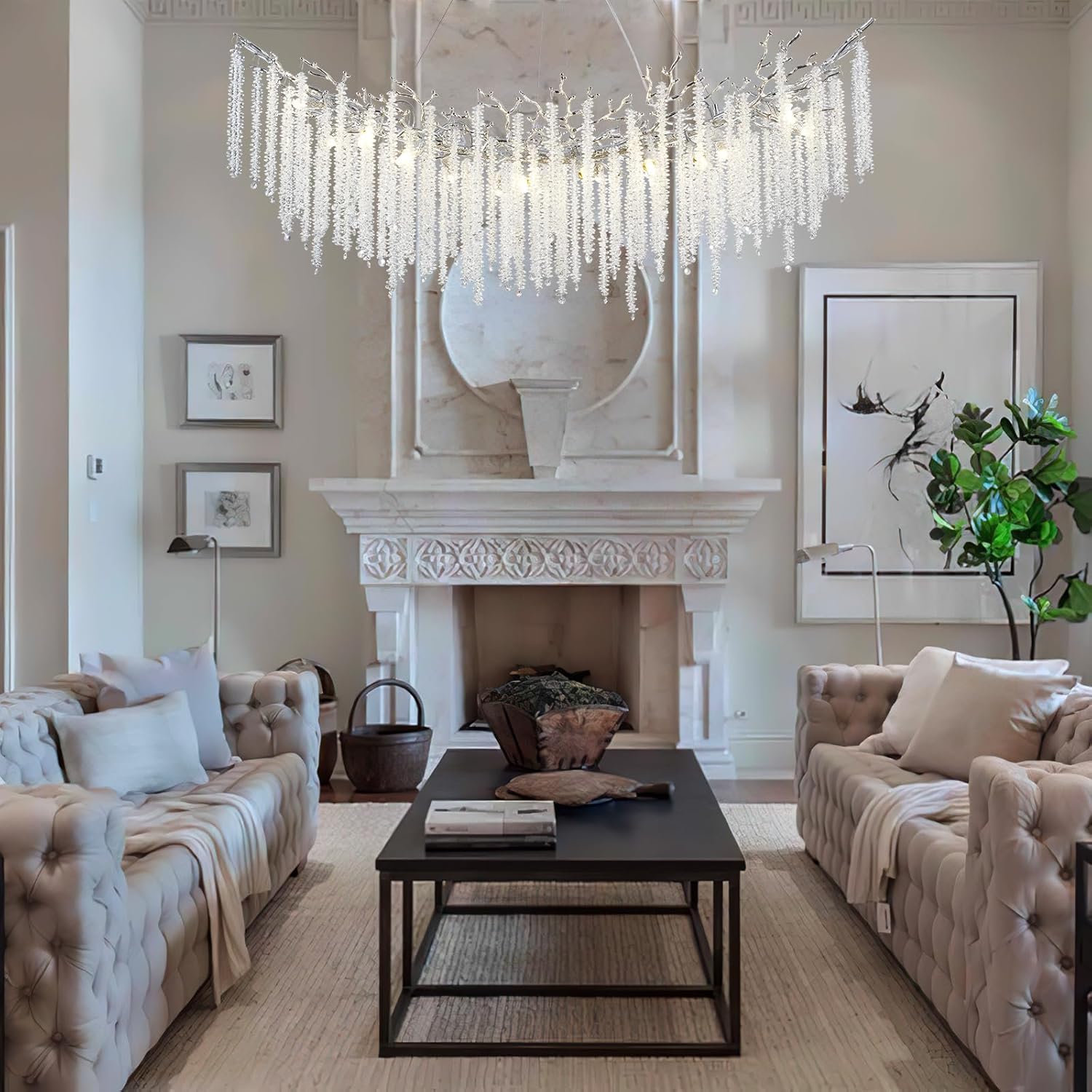 Round Silver Tree Branches Chandeliers L55"-Amarnest