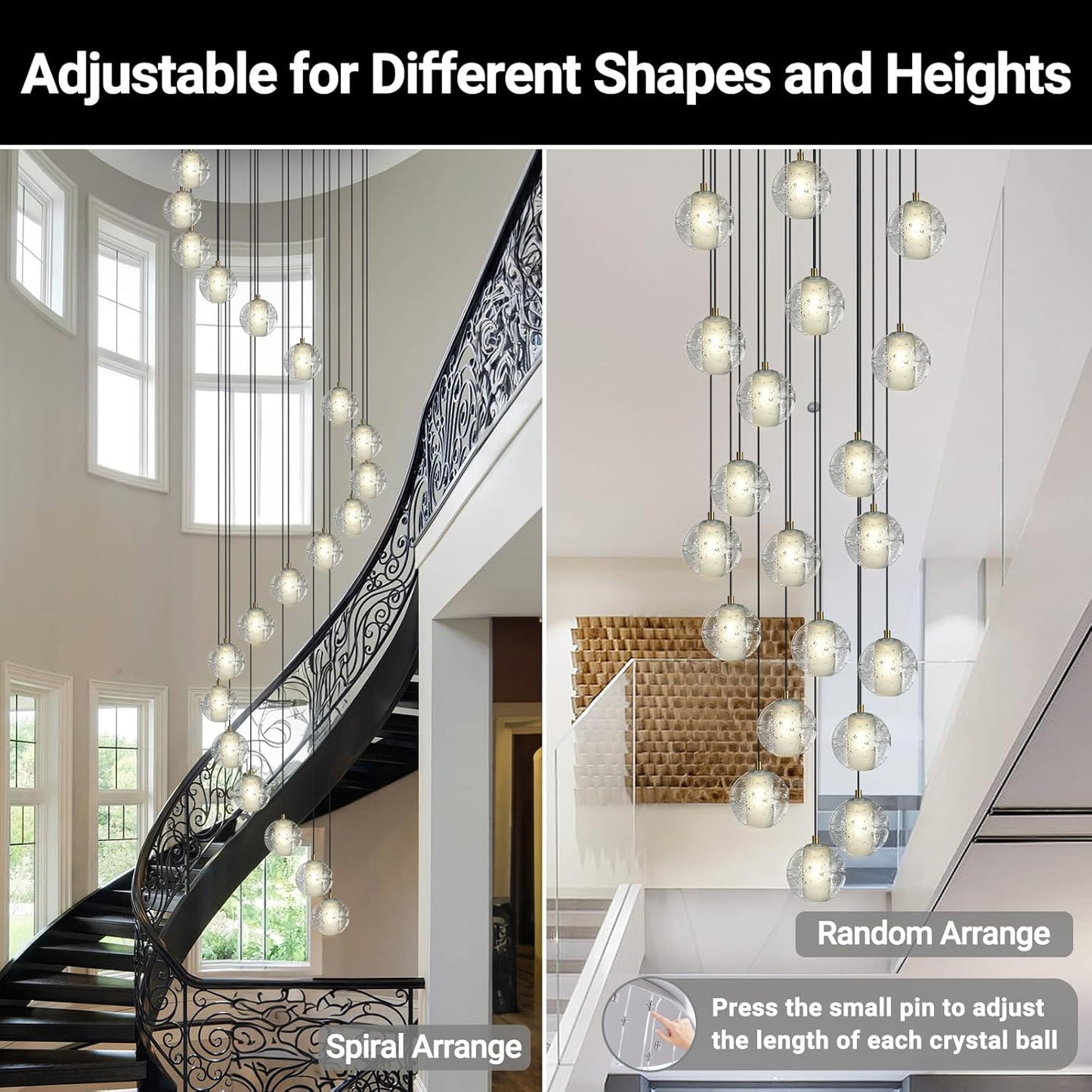 Large LED Pendant Chandeliers with Crystal Bubble Ball-Amarnest