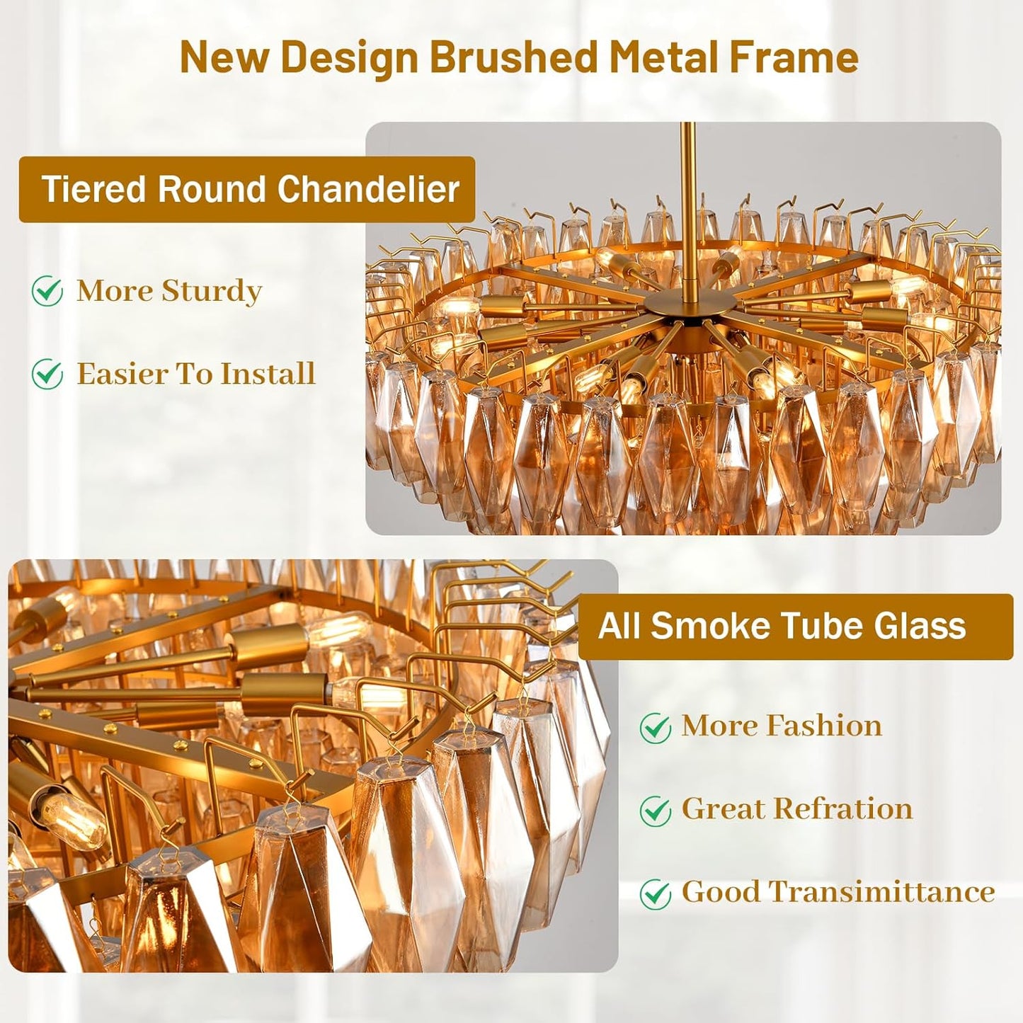 Modern Evelyn Glass Round Chandelier 36"-Amarnest