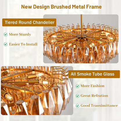 Modern Evelyn Glass Round Chandelier 36"-Amarnest