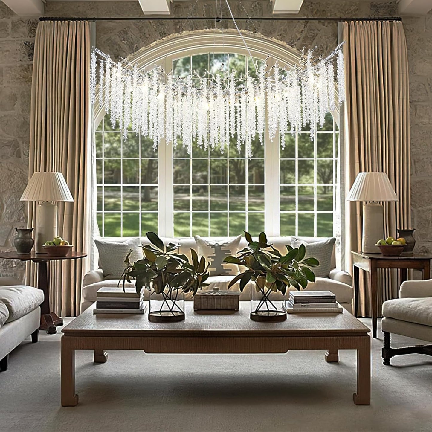 Round Silver Tree Branches Chandeliers L55"-Amarnest