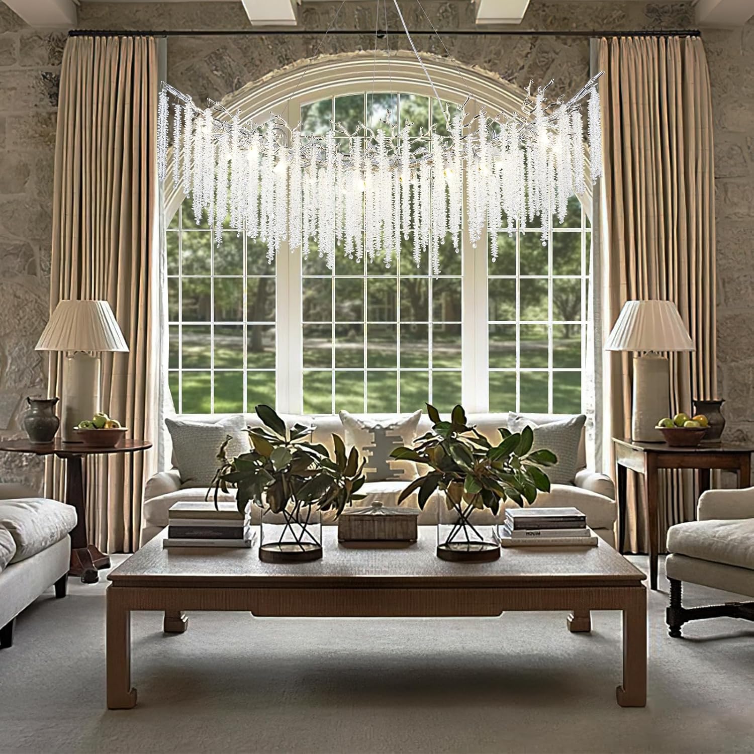 Round Silver Tree Branches Chandeliers L55"-Amarnest